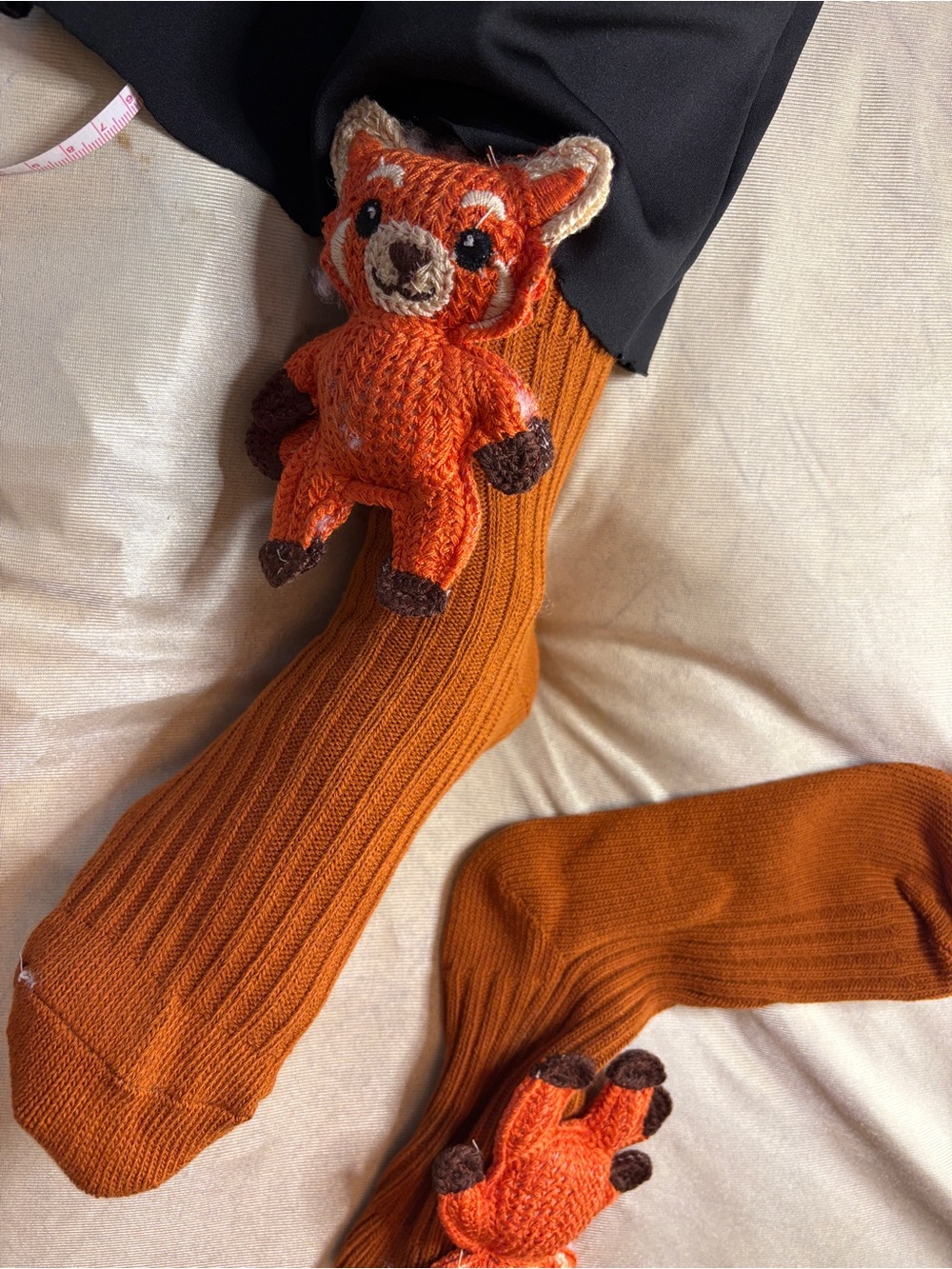 Fox Crew Socks with Plush Fox- Orange - Picture 2 of 5
